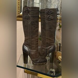 Frye Dark Brown Leather High Heeled Boots Size 7